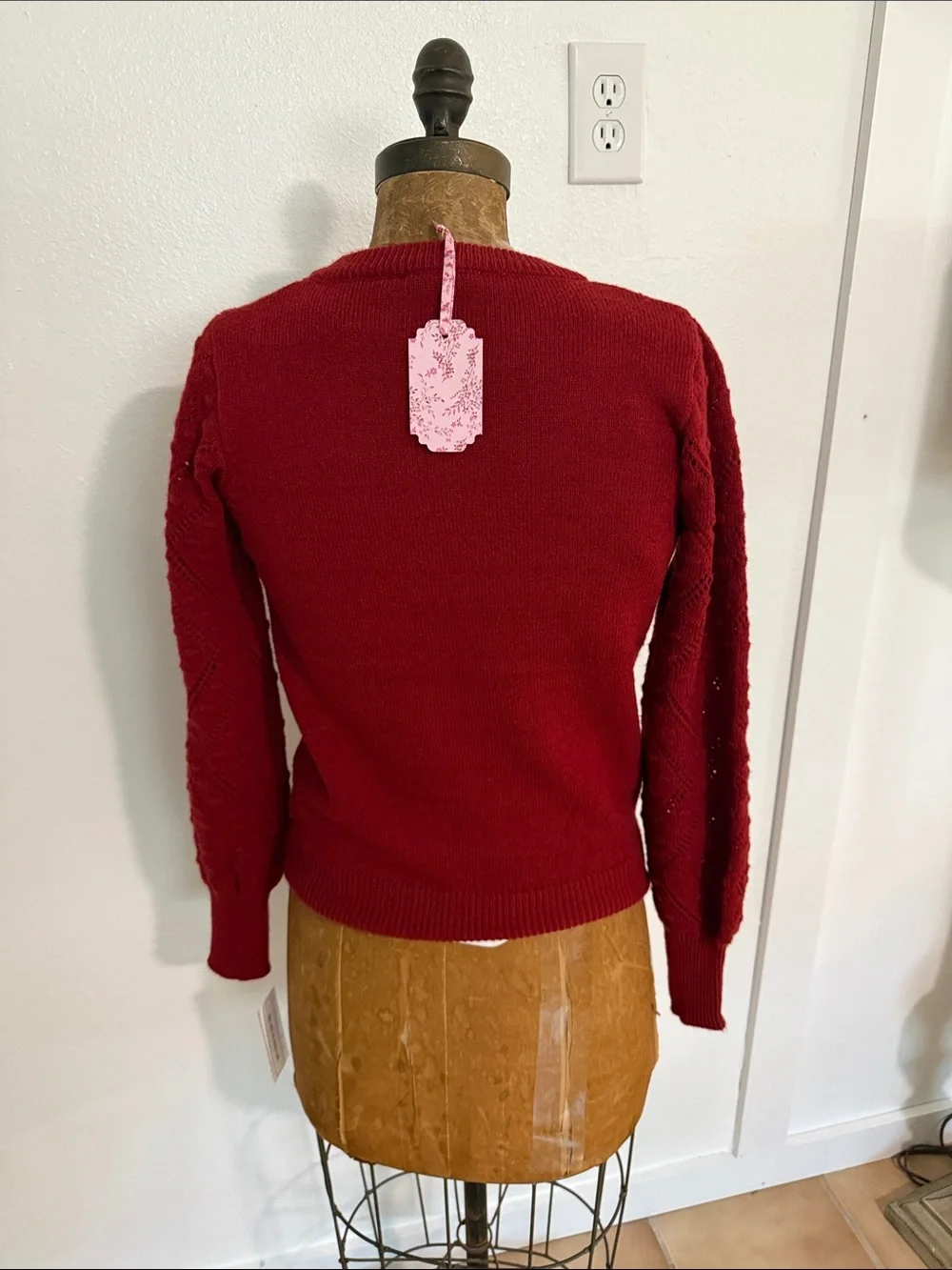 NWT Nanette Lepore Red Pointelle Balloon-Sleeve Sweater - Sizes S & L